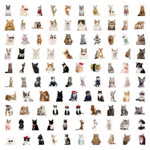 Vue macro de la collection d'autocollants chats réalistes avec diverses races et costumes