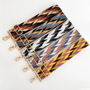 Ethnic style colorful woven shoulder straps with gold metal buckles for cross-body bags