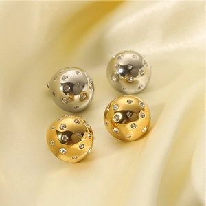Boucles d'oreilles sphériques en titane or et argent avec strass sur soie jaune