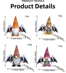 Detailed size chart for Halloween bat winged gnome plush toys in 25x28cm dimensions