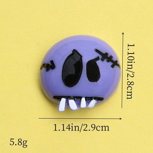 Detailed view of a purple resin zombie skull DIY charm with size dimensions and weight