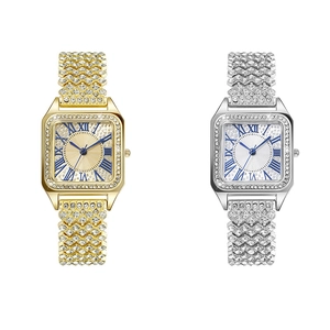 Elegante Damenarmbanduhr in Gold und Silber, quadratisch mit römischen Ziffern