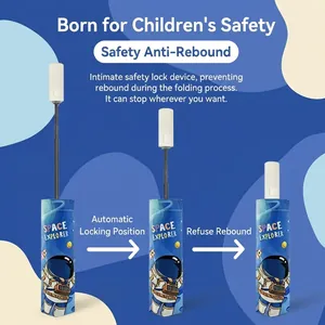 Blue space explorer kids automatic safety umbrella with astronaut print and anti-rebound rod