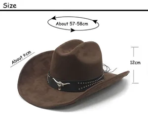 Size chart for western cowboy hat showing 58cm circumference and 9cm wide brim details