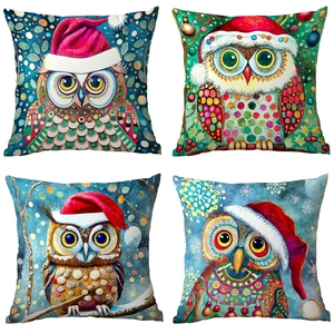 Christmas Owl Throw Pillow Cover Soft Short Plush Watercolor Cartoon Xmas Home Decor For Sofa Living Room Cushion Case