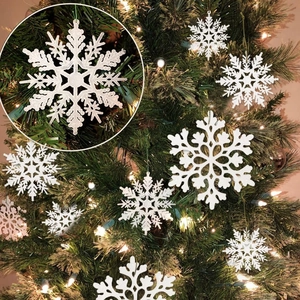 Snowflake Christmas Ornaments Glitter Plastic Shimmering Winter Holiday Tree Hanging Pendants Decor