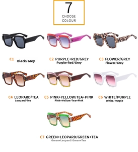 Collection of seven oversized square color-block sunglasses in various frames and lenses