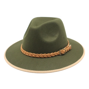 Chapeau Fedora Classique Style Britannique Rétro Bord Large Texture Feutre Jazz Cap Avec Bande Tressée Boucle Métal