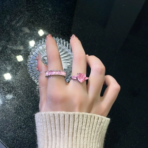 Elegant set of heart and rectangular pink zircon open rings with silver plating finish