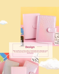 Detail of A6 PU leather binder covers in soft pink and holographic silver with magnetic buckle