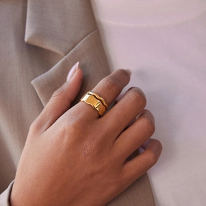 Minimalist Stainless Steel 18K Gold Plated Rings For Women Irregular Wave Lava Pattern Open Adjustable Finger Rings Fashion Jewelry