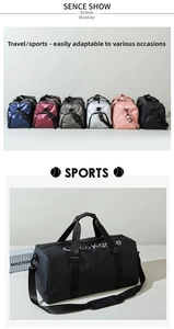 Close-up of waterproof fitness bag with detachable shoulder strap and side zipper pocket