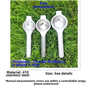 Detail of 410 stainless steel lemon squeezers with 3.5cm thickness on a green background