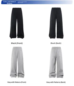 Front and back views of loose fit straight leg joggers in black and grey marl cotton