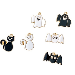 Set de breloques Halloween DIY avec fantômes chauves-souris et chats en émail noir et blanc