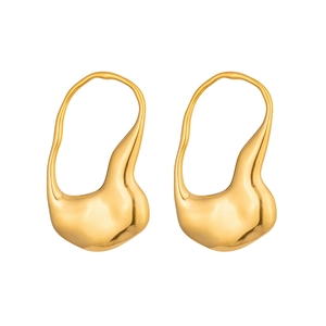 Irregular liquid teardrop earrings in polished gold-plated stainless steel finish