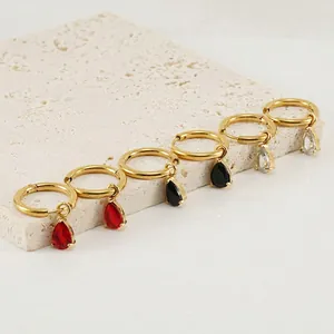 Pear Cut Zircon Water Drop Hoop Earrings Stainless Steel Gold Plated Minimalist Lightweight Light Luxury Jewelry For Women