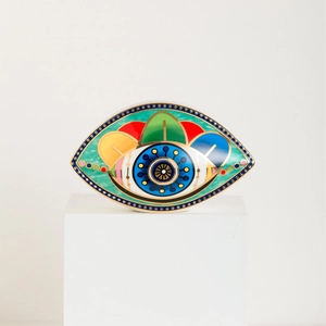 Escultura artística de cerámica ojo turco con patrones coloridos y elegantes detalles