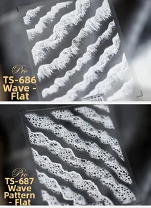Macro detail of white embossed wave texture on transparent 3D nail art stickers