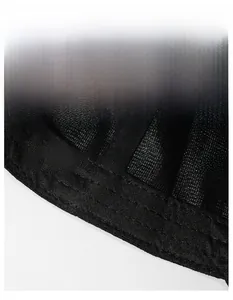 Detail view of the breathable mesh lining and widened sweatband of the black baseball cap