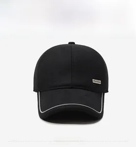 Front view of black baseball cap with thick fabric and metallic Fashion nameplate