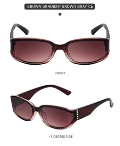Brown gradient rectangle sunglasses with translucent frames and metal side accents