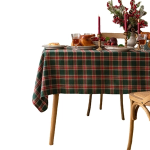 Classic red and green plaid Christmas table runner in cotton linen for festive decor
