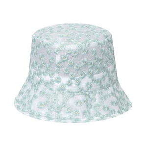 Summer daisy lace bucket hat with floral embroidery for sun protection in mint green