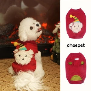 Christmas Dog Sweater Red Knitted Pet Clothes Warm Winter Puppy Outfit With 3D Cartoon Bear Head For Small Medium Cats
