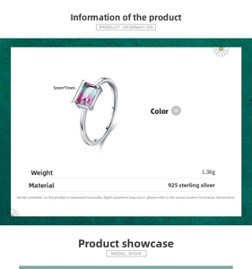 Detailed specs of S925 silver ring featuring a rectangular gradient watermelon tourmaline