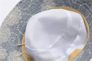 Close-up of breathable floral sun hat inner lining and soft sweatband detail