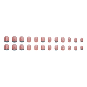 Short press-on nail kit featuring pink ombre and blue French tips with pearl accents