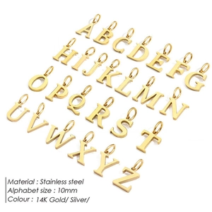 Set of gold 26 initial letter charms made of stainless steel for personalized bracelets