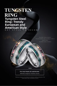 Macro detail of tungsten steel ring with opal inlay and silver texture accents