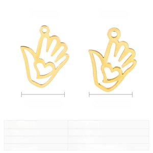 Details von hohlen Palm-Herz-Anhängern aus Edelstahl in Gold und Silber in zwei Größen