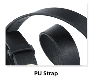 Macro shot of black PU leather belt strap showing natural texture and smooth finished edges