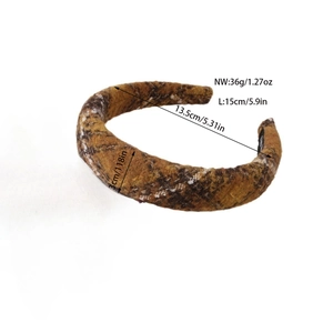 Brown plaid wool headband for women with detailed size measurements and weight specs