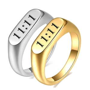 Anello A Sigillo Ovale Minimalista Numeri Angelici 11:11 Acciaio Inossidabile 304 Placcato Oro 18K Gioielli Lucidati