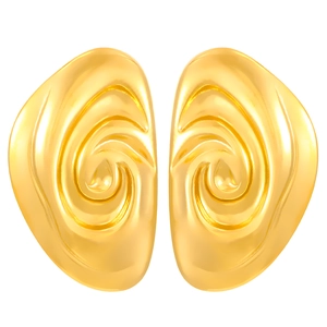 Golden irregular swirl geometric earrings in polished stainless steel for women