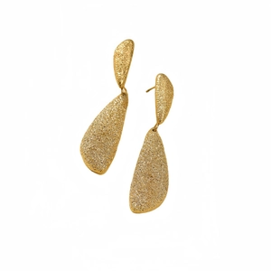 Minimalist gold frosted titanium steel earrings with a textured teardrop design