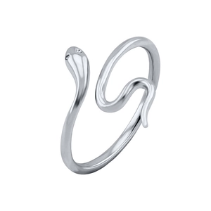 Minimalist silver snake-shaped open ring with a sleek 18k gold-plated finish for women