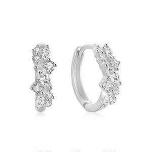 Close-up of S925 sterling silver hoop earrings with cluster cubic zirconia stones