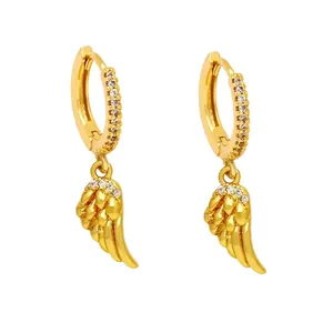 Elegant gold-plated owl wing drop earrings with sparkling zircon crystal accents