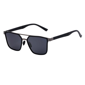 Premium black double bridge polarized sunglasses with dark grey lenses in 45-degree view