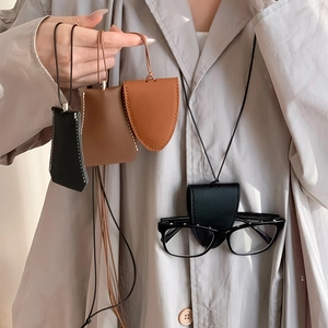 Leather Eyeglass Holder Necklace Portable Glasses Case Pouch Clochette Key Bag Accessory Minimalist Women