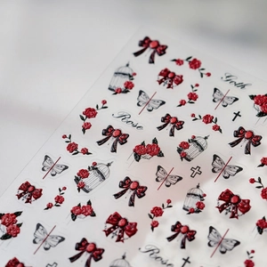 3D Embossed Nail Art Stickers Gothic Red Rose Black Bow Cross Butterfly Self Adhesive DIY Manicure Decals For Women