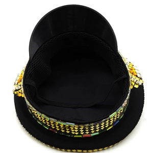 Golden rhinestone captain hat with black sequined brim for women party wedding carnival