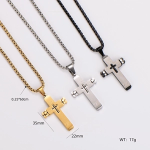 Three-color minimalist stainless steel cross necklaces in gold, silver, and black finish