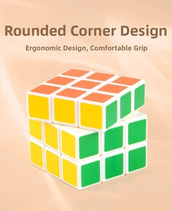 Detail of 3x3 speed cube showing rounded corners and ergonomic design for smooth play