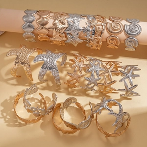Ocean Starfish Shell Open Bangle Metal Alloy Sea Conch Summer Beach Vacation Style Jewelry For Women